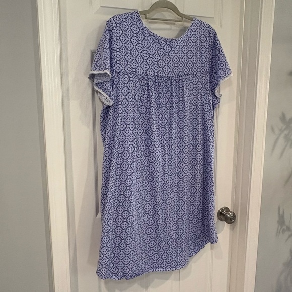 Aria Collection Purple Floral Print Nightgown Sleepwear 3X Cotton Button Pockets - Picture 8 of 12